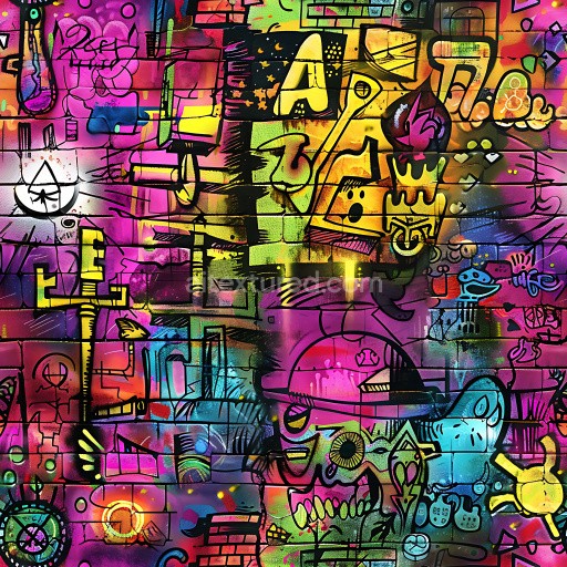 Seamless 3D PBR Texture Featuring Vibrant Multicolor Urban Graffiti Art