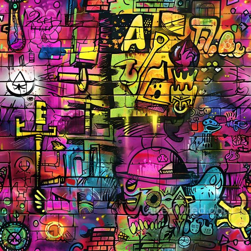 Seamless 3D PBR Texture Featuring Vibrant Multicolor Urban Graffiti Art texture preview