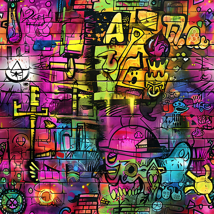 Featuring Vibrant Multicolor Urban Graffiti Art seamless PBR texture preview