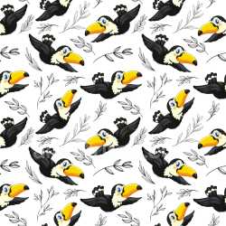 Pattern Bundle - Seamless 3D Pattern PBR Texture Featuring Playful Cartoon Toucan Birds and Line-Drawn Lea… texture preview
