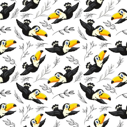 Pattern PBR Texture Featuring Playful Cartoon Toucan Birds and Line-Drawn Leaves seamless Pattern Bundle PBR texture