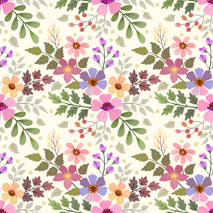 Floral Pattern in Soft Pastels with Leafy Motifs seamless PBR texture preview