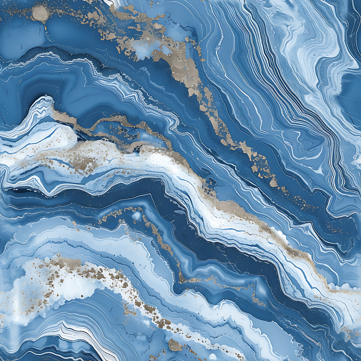 Blue Celeste Marble with Gold Veining and Layered Waves seamless PBR texture preview