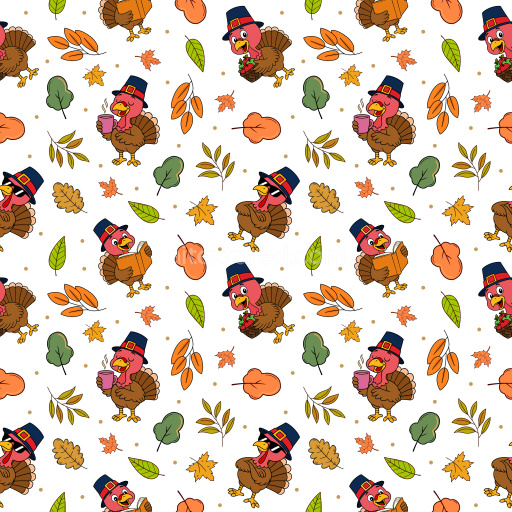 Pattern Bundle - Seamless 3D Pattern PBR Texture of Cartoon Turkeys and Autumn Leaves texture preview