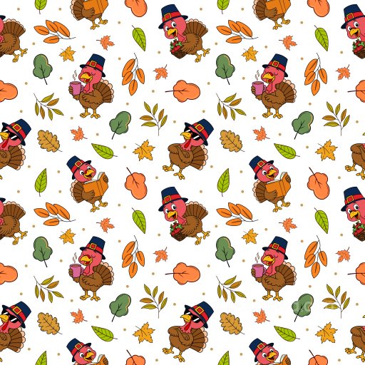 Pattern PBR Texture of Cartoon Turkeys and Autumn Leaves seamless Pattern Bundle PBR texture
