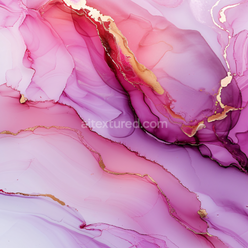 Seamless 3D alcohol ink PBR texture with pink, purple & gold fluid waves