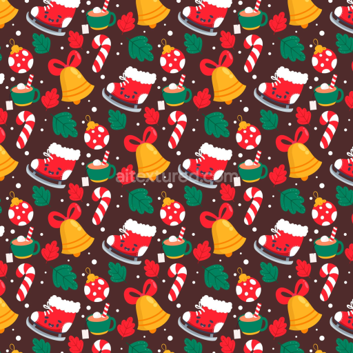 Seamless 3D PBR Christmas Digital Paper Texture with Festive Icons and Patterns