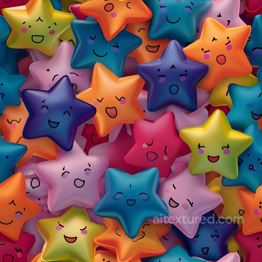 Inflated Star-Shaped Plush Fabric PBR Texture in Vibrant Colors seamless Inflated PBR texture