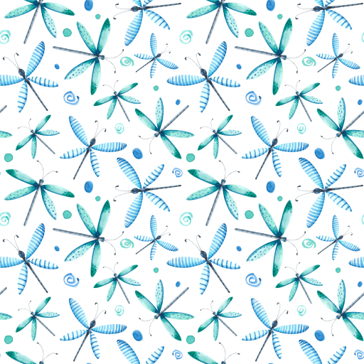 Watercolor Dragonfly Pattern Texture in Blue-Green Tones seamless Dragonfly PBR texture