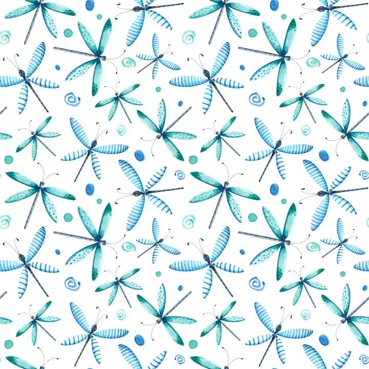 Watercolor Dragonfly Pattern in Blue-Green Tones seamless PBR texture preview