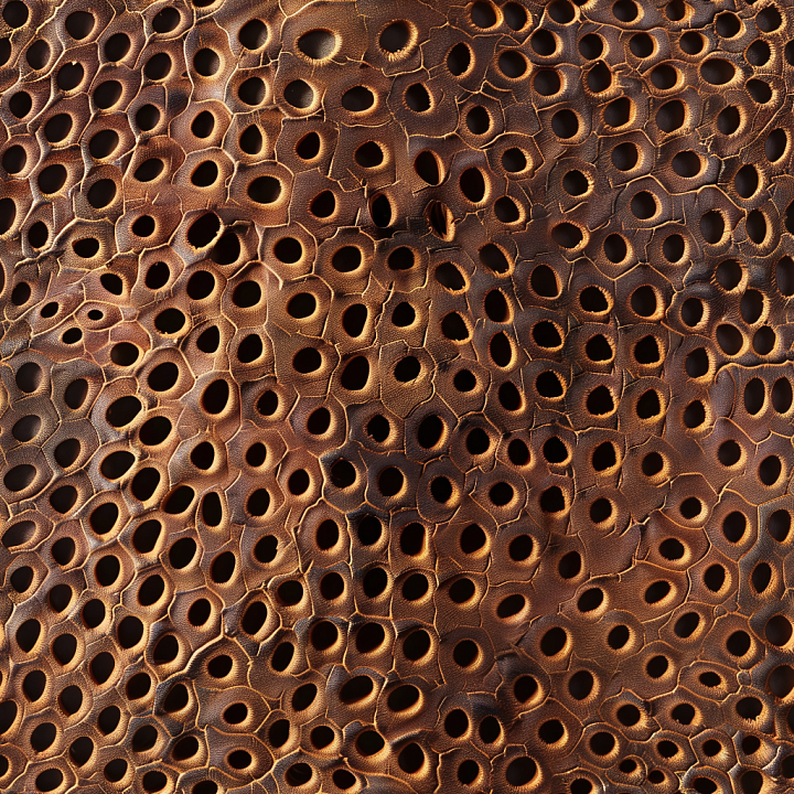 Distressed Perforated Brown Leather with Cracked Detailing seamless PBR texture preview