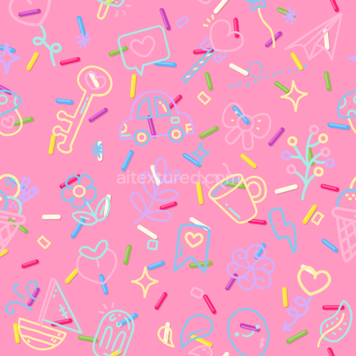 Seamless 3D PBR Texture with Cute Neon Baby Girl Icons in Bright Pink
