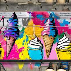 seamless Seamless 3D PBR Graffiti Texture Featuring Vibrant Ice Cream Cone Artwork on Brick Wall texture 8k free download PBR