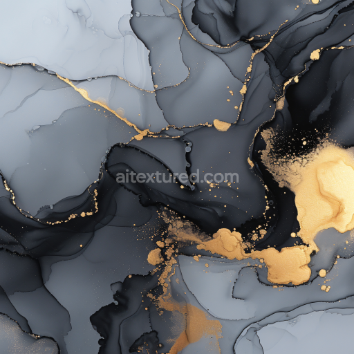 Seamless 3D Alcohol Ink PBR Texture with Elegant Black Shades and Gold Veining