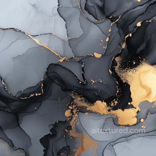 Alcohol Ink PBR Texture with Elegant Black Shades and Gold Veining seamless Alcohol ink PBR texture