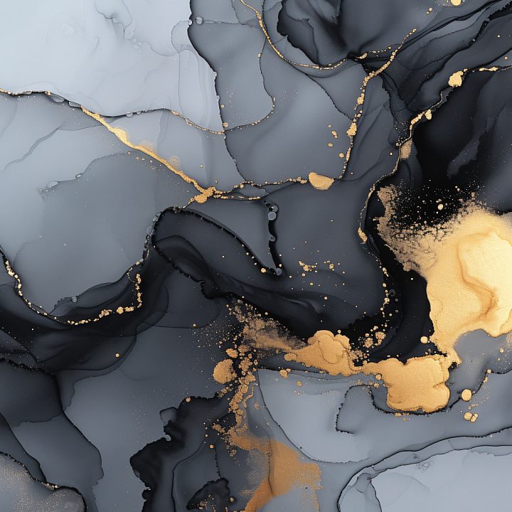 Alcohol Ink with Elegant Black Shades and Gold Veining seamless PBR texture preview