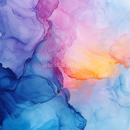 Seamless 3D Alcohol Ink PBR Texture Featuring Pastel Sunset Swirls and Fluid Color Transitions
