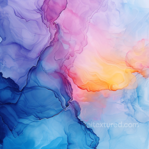 Alcohol Ink PBR Texture Featuring Pastel Sunset Swirls and Fluid Color Transitions seamless Alcohol ink PBR texture
