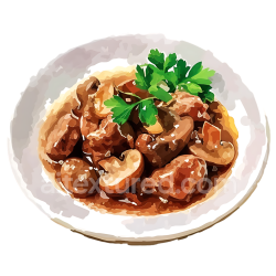 seamless Beef Stroganoff with Mushrooms Breakfast PNG Illustration with Fresh Parsley texture 8k free download PBR