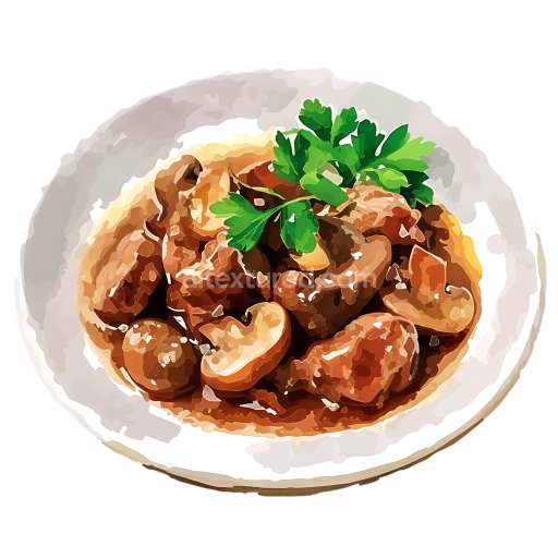 Beef Stroganoff with Mushrooms Breakfast PNG Illustration with Fresh Parsley