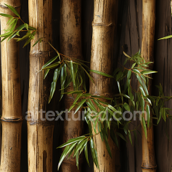 seamless Seamless 3D PBR Texture of Weathered Bamboo Culms with Natural Green Leaves texture 8k free download PBR