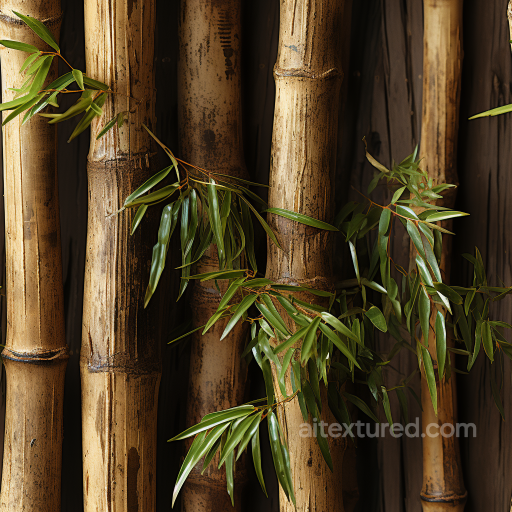 Weathered Bamboo Culms Seamless Texture with Natural Green Leaves seamless Bamboo PBR texture