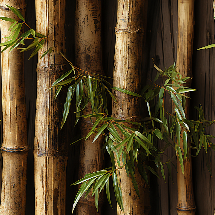 Weathered Bamboo Culms with Natural Green Leaves seamless PBR texture preview