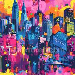 seamless Seamless 3D PBR Texture of Vibrant Urban Graffiti Cityscape with Neon Colors texture 8k free download PBR