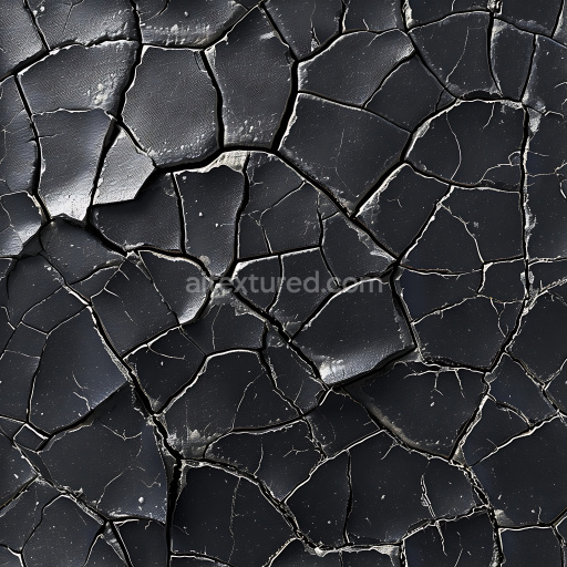 Seamless 3D PBR Cracked Dry Earth Texture with Deep Jagged Fractures and Matte Black Surface