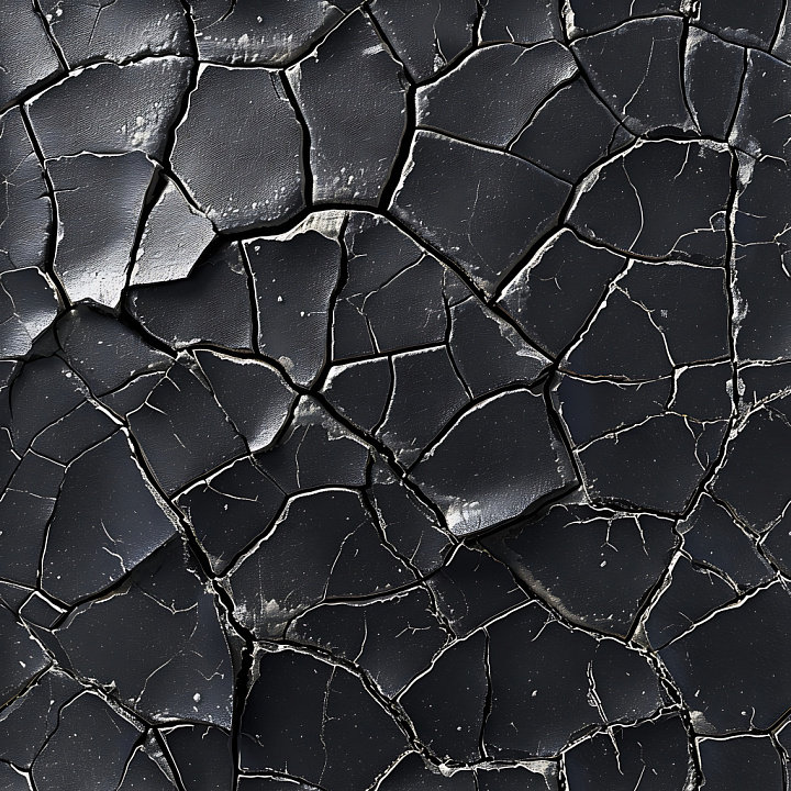 Cracked Dry Earth with Deep Jagged Fractures and Matte Black Surface seamless PBR texture preview
