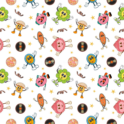 Pattern Bundle - Seamless 3D Pattern PBR Texture with Retro Cartoon Characters and Playful Motifs texture preview