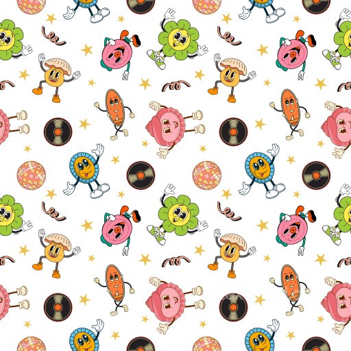 Pattern PBR Texture with Retro Cartoon Characters and Playful Motifs seamless Pattern Bundle PBR texture