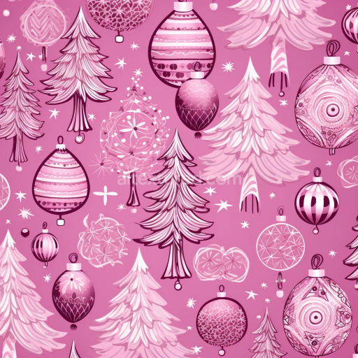 Seamless 3D PBR Texture of Pink Christmas Ornaments and Trees Digital Paper