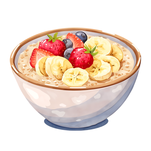 Breakfast Bowl of Farro Porridge with Fresh Strawberries, Blueberries, and Bananas Illustration