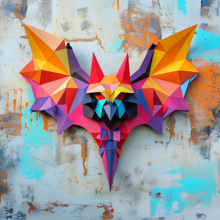 Animal of Vibrant Geometric Bat Origami Pattern in seamless PBR texture preview
