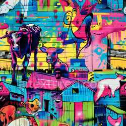 seamless Seamless 3D PBR Texture Featuring Colorful Graffiti Animal Mural on Wall texture 8k free download PBR