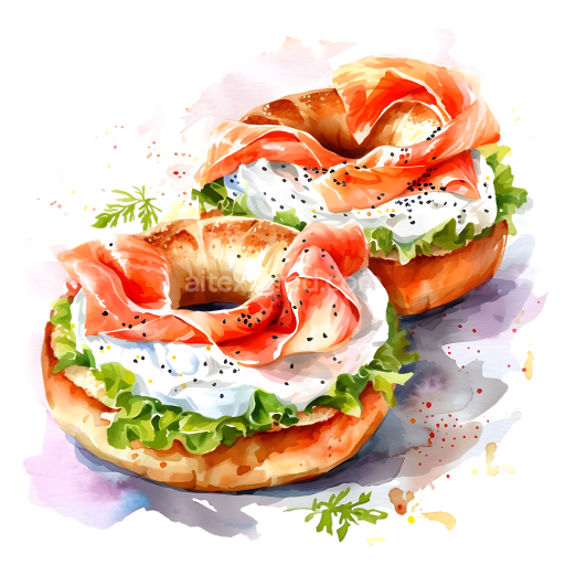 Preview — Breakfast Bagels with Cream Cheese, Lox, and Fresh Lettuce Illustration