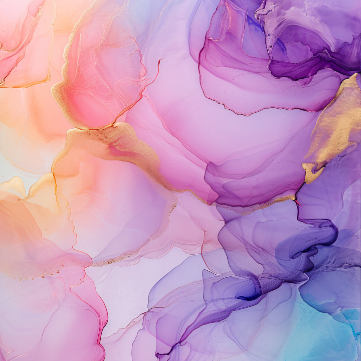 Alcohol Ink Featuring Pastel Purple Hues with Gold Veins and Fluid Tran… seamless PBR texture preview