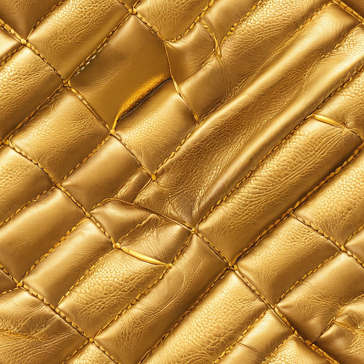 Quilted Golden Leather with Padded Panels and Fine Grain seamless PBR texture preview