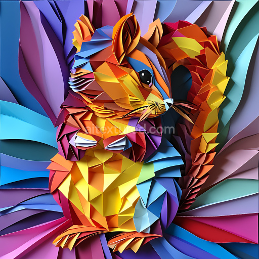 Seamless 3D PBR Texture Featuring Origami Style Multicolor Chipmunk Design