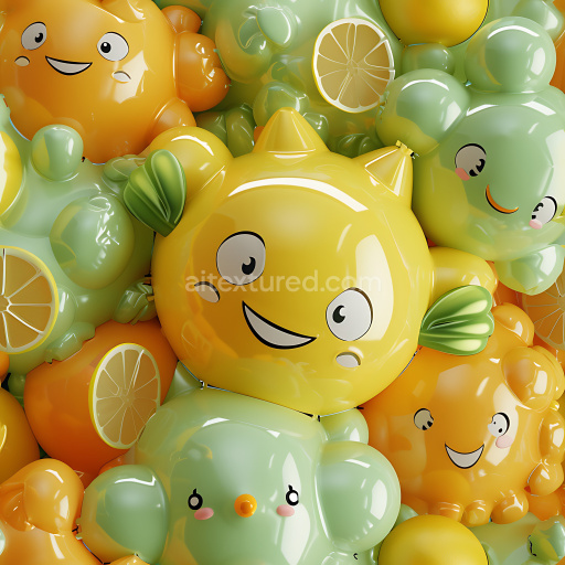 Seamless 3D Inflated PBR Texture with Playful Yellow and Green Vinyl Characters