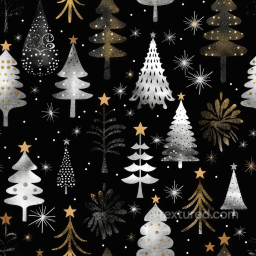 All Christmas Digital paper Texture of Festive Silver & Gold Christmas Trees on Black seamless All Christmas Digital paper PBR texture