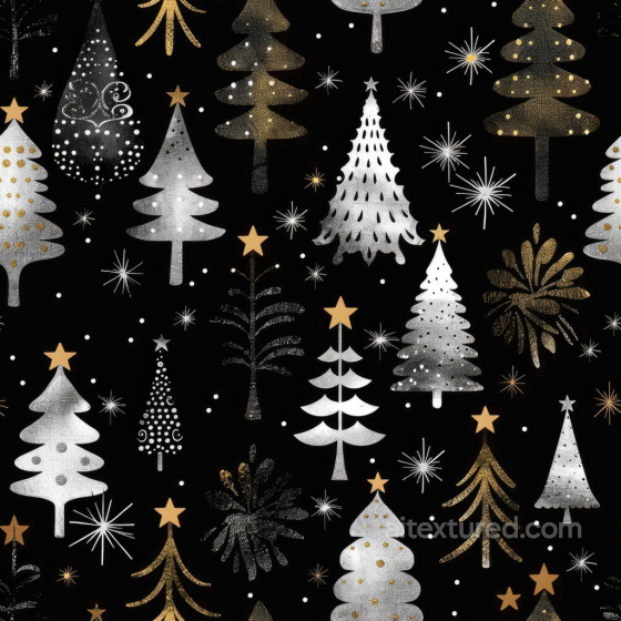 All Christmas Digital paper Texture of Festive Silver & Gold Christmas Trees on Black All Christmas Digital paper texture preview