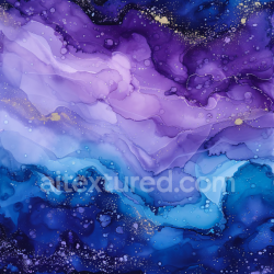 seamless Seamless 3D Alcohol Ink PBR Texture Featuring Violet and Blue Fluid Waves with Gold Accents texture 8k free download PBR