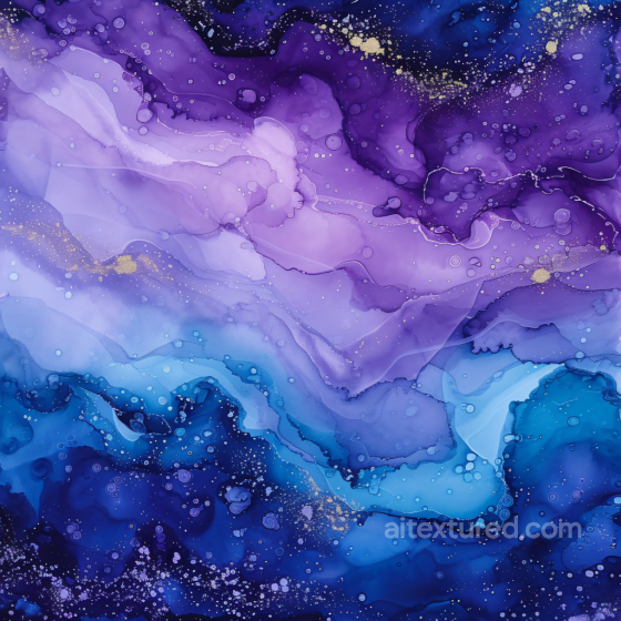 Alcohol Ink PBR Texture Featuring Violet and Blue Fluid Waves with Gold Accents Alcohol ink texture preview
