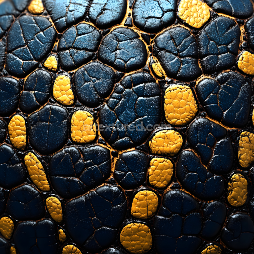 Seamless 3D PBR Texture of Cracked Reptile Skin in Blue and Gold with Detailed Scaly Surface