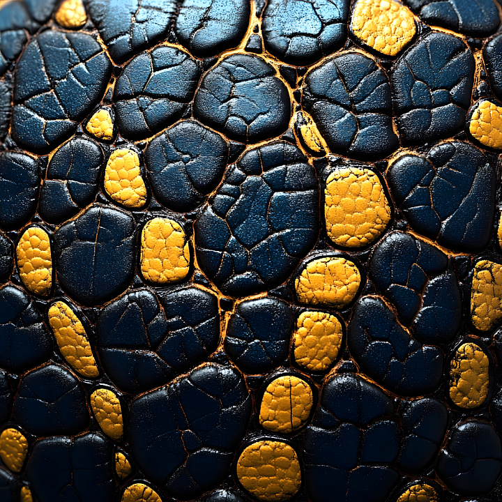 Cracked Reptile Skin in Blue and Gold with Detailed Scaly Surface seamless PBR texture preview