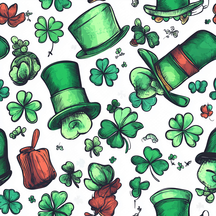St Patrick Digital Paper Bundle of St Patrick's Day Clovers and Green H… seamless PBR texture preview