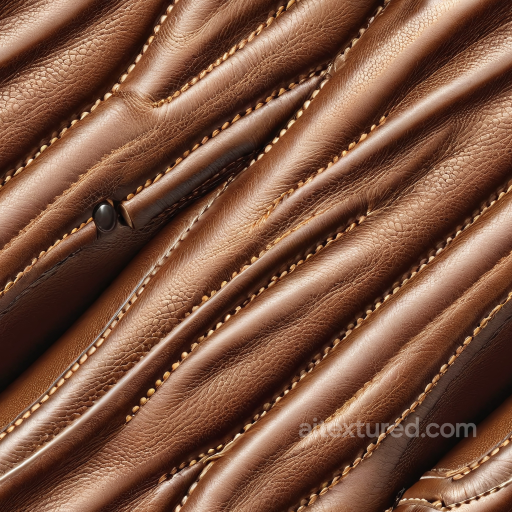 Brown Stitched Leather Upholstery Texture with Detailed Grain and Cushioned Panels seamless Leather PBR texture