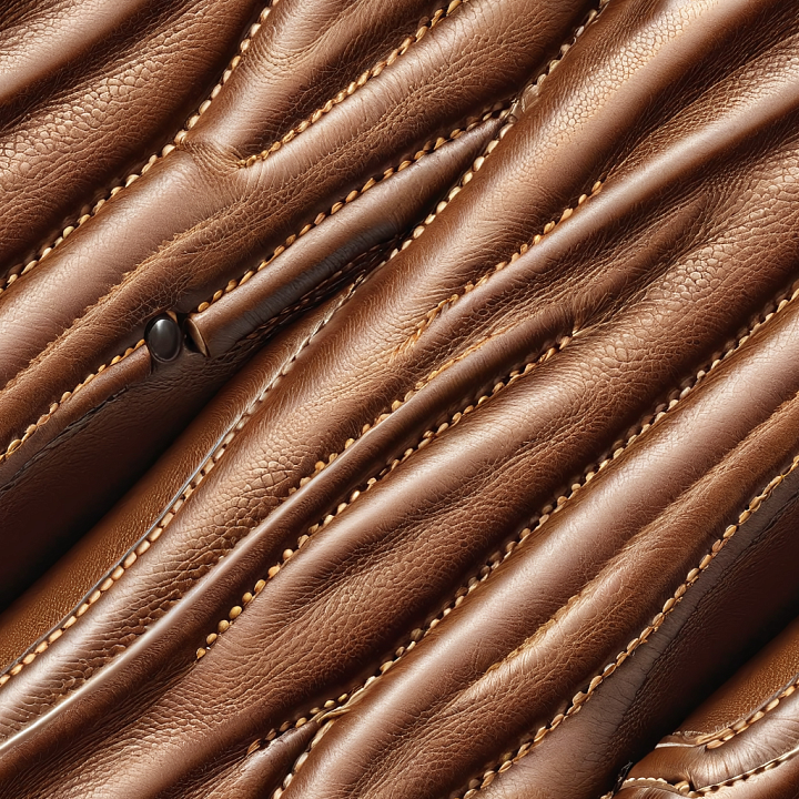Brown Stitched Leather Upholstery with Detailed Grain and Cushioned Pan… seamless PBR texture preview